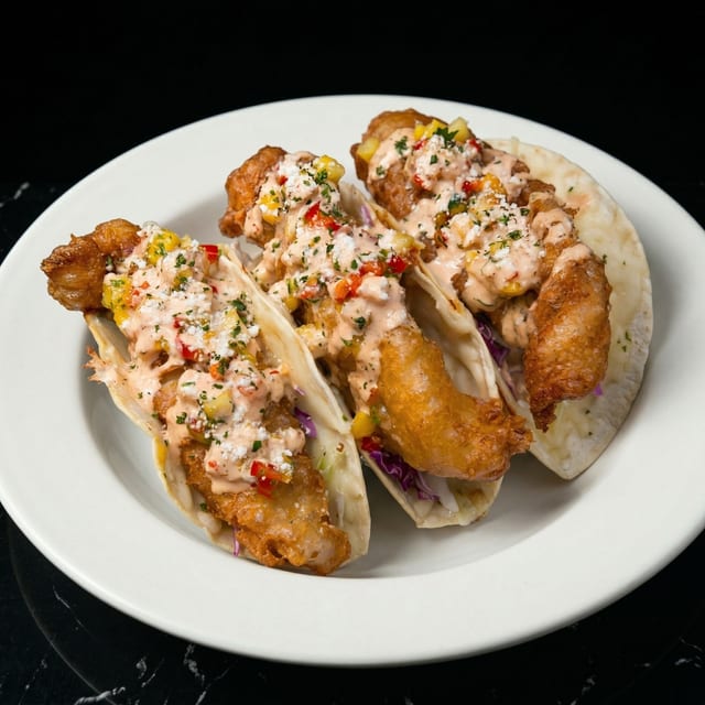Baja Bourbon Fish Tacos.